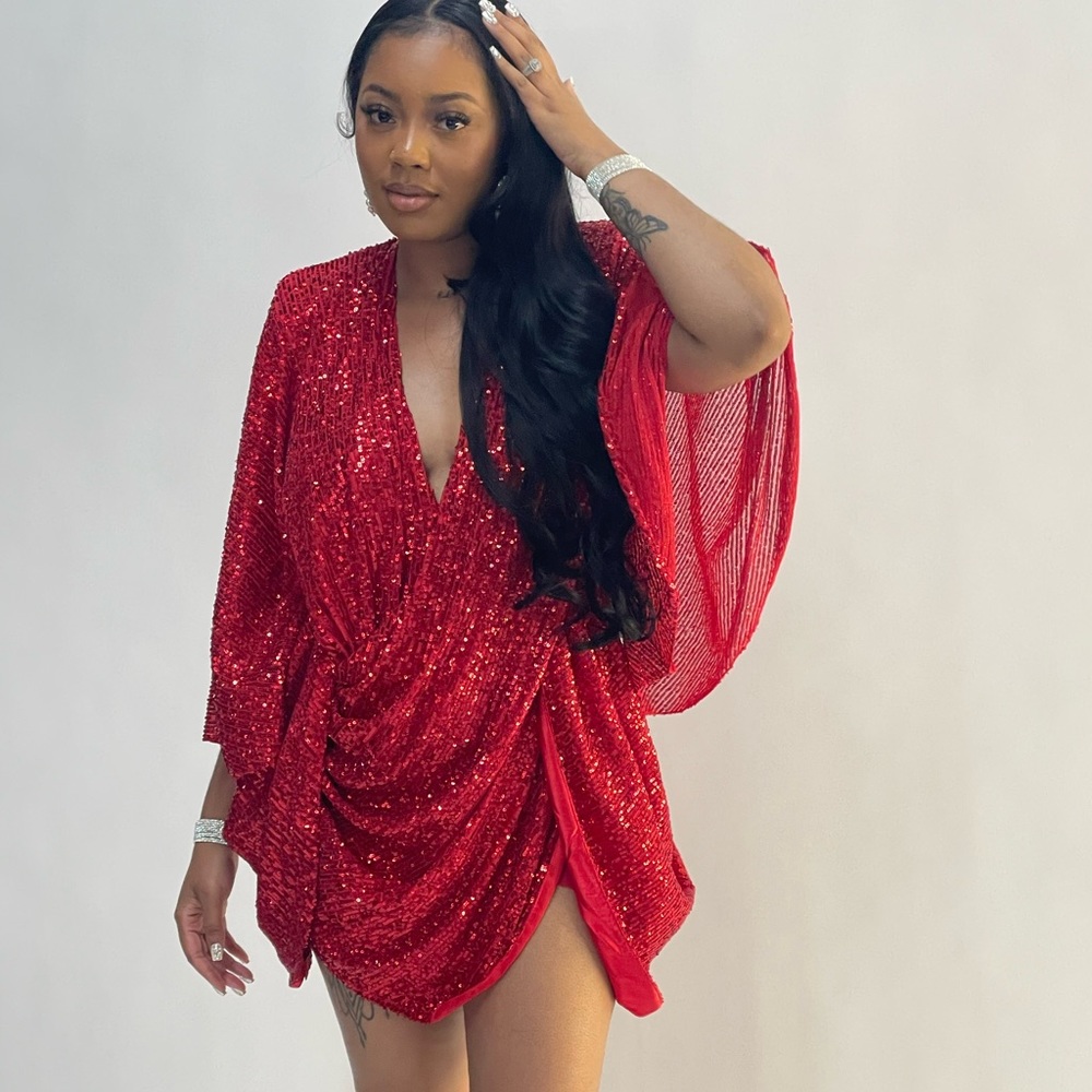 Ellae Lisque Center of Attention Sequins Dress- Red